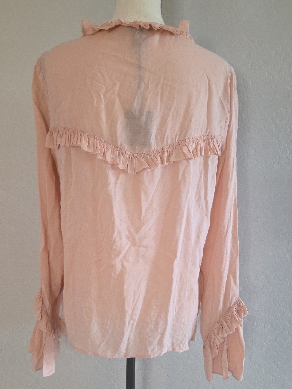 PAIGE Blush Pink Ruffle-Front Long Sleeve With Angled Ruffle Blouse Size Lg NWT - Picture 5 of 14